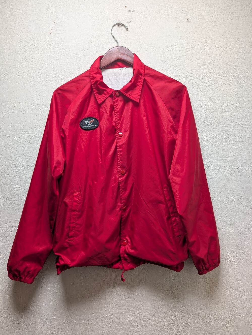 Vintage Red Chevrolet Corvette Snap-button Coaches Jacket Streetwear Car Show